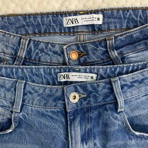BUNDLE 2 ZARA DENIM JEANS size US 8 straight jeans light denim wash high rise